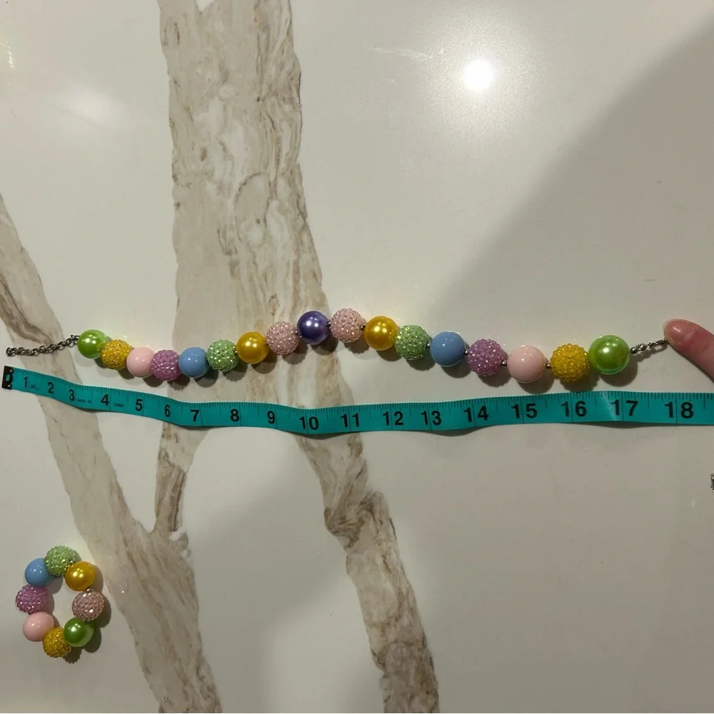 Colorful Beaded Kids Necklace and Bracelet Set